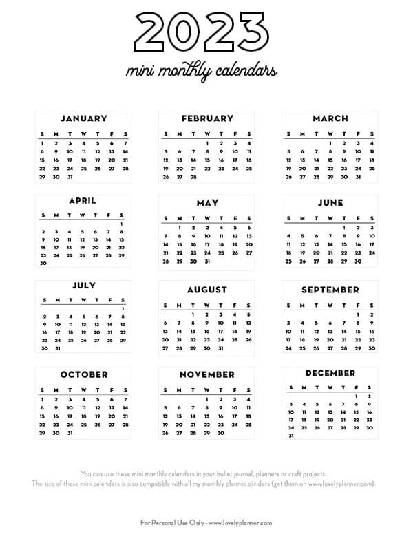 Free Printable 2023 Bullet Journal Mini Calendars Lovely 60 OFF