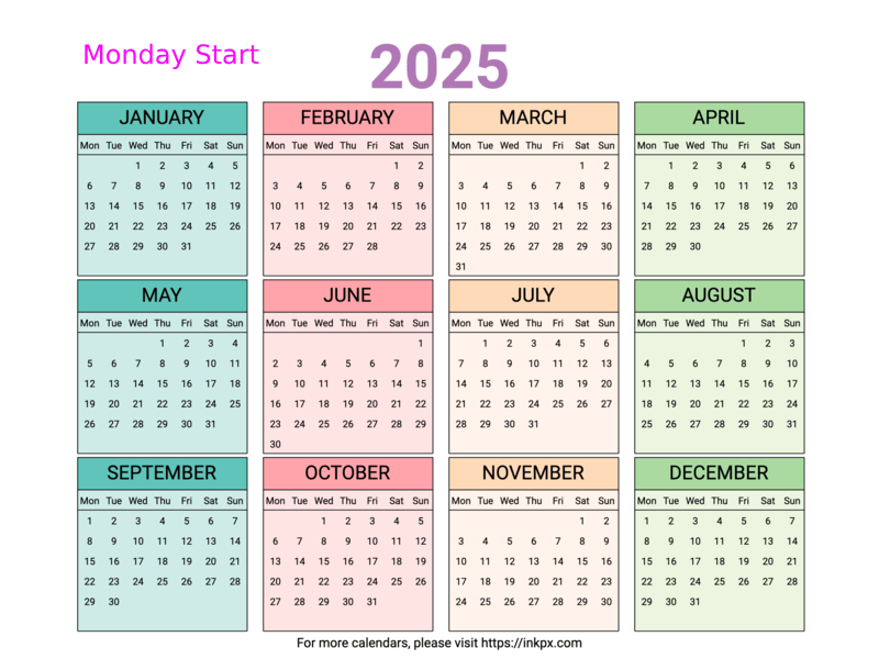 Free Printable 2025 Yearly Calendars In PDF PNG And JPG Formats InkPx