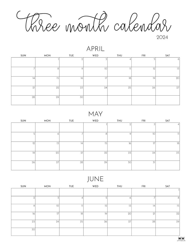 Free Printable Calendar 2024 3 Month Per Page Size Erena Jacenta