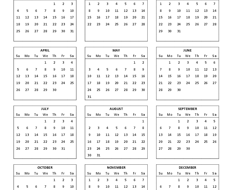 Free Printable Calendar 2026 Word PDF Excel