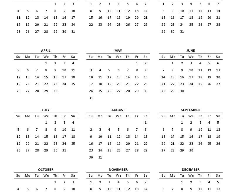 Free Printable Calendar 2026 Word PDF Excel