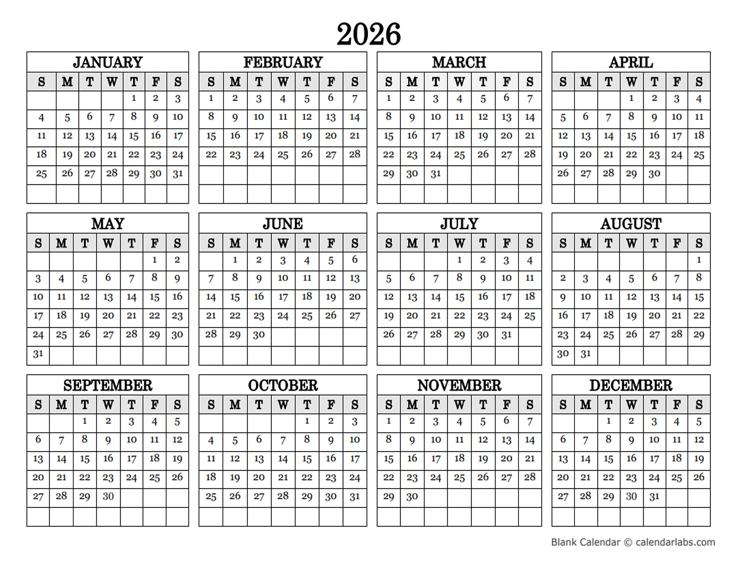 Printable Calendar 2026 Monday To Sunday