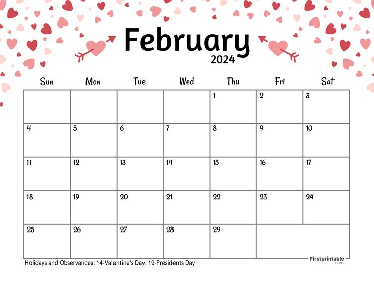 Free Printable Editable Fillable February Calendars 2024 With