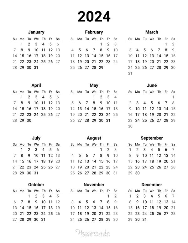 Free Yearly Calendar Printables For 2024 2025 2026 And Beyond In