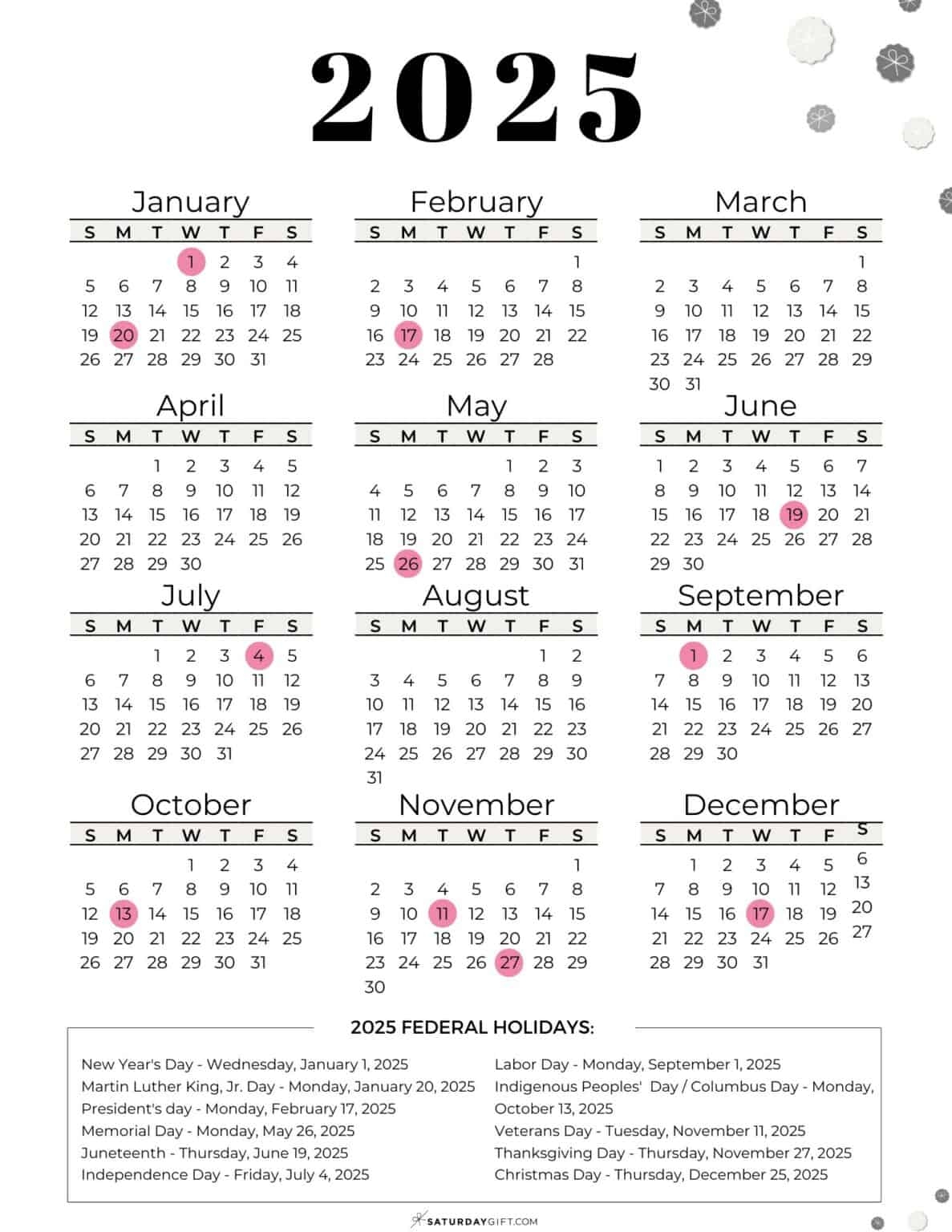 2026 United States Government Calendar Printable