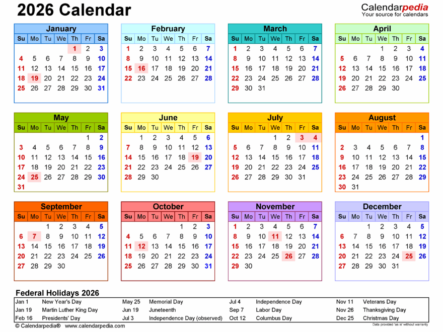 Govt 2025 2026 Holiday Calendar Printable Free Template Assessment