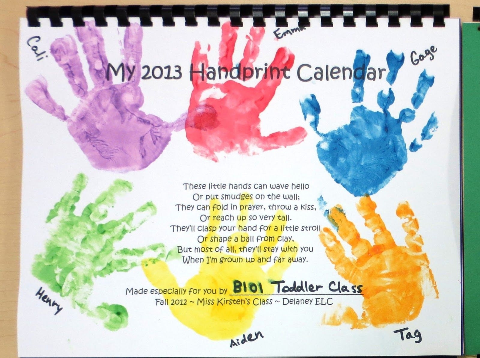 Handprint Calendar Craft For Preschoolers