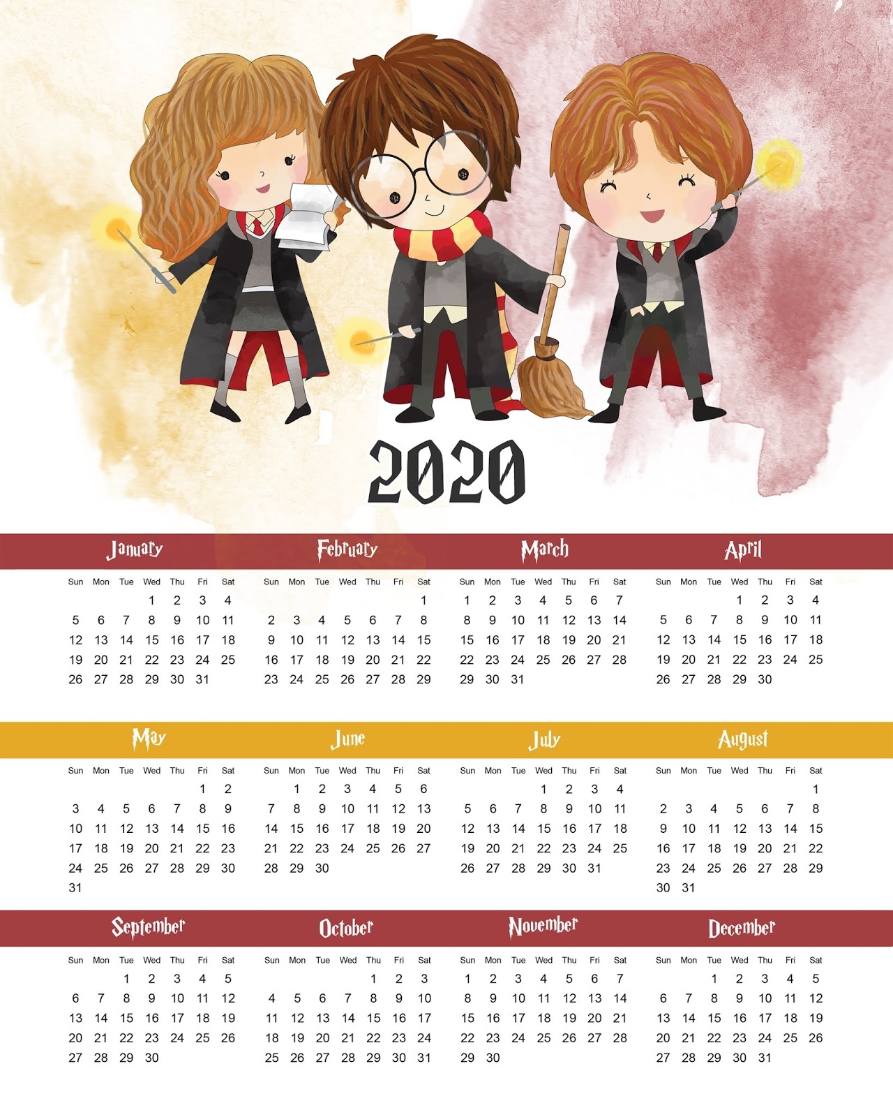 Harry Potter Printable Calendar 2024
