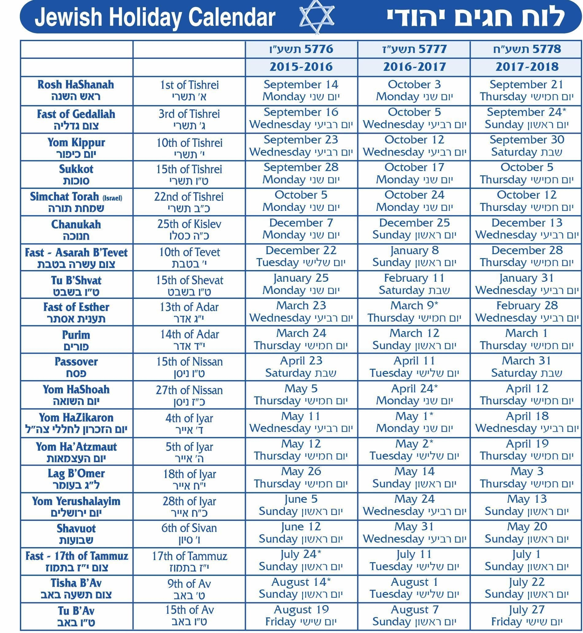 Printable Hebrew Calendar 2026