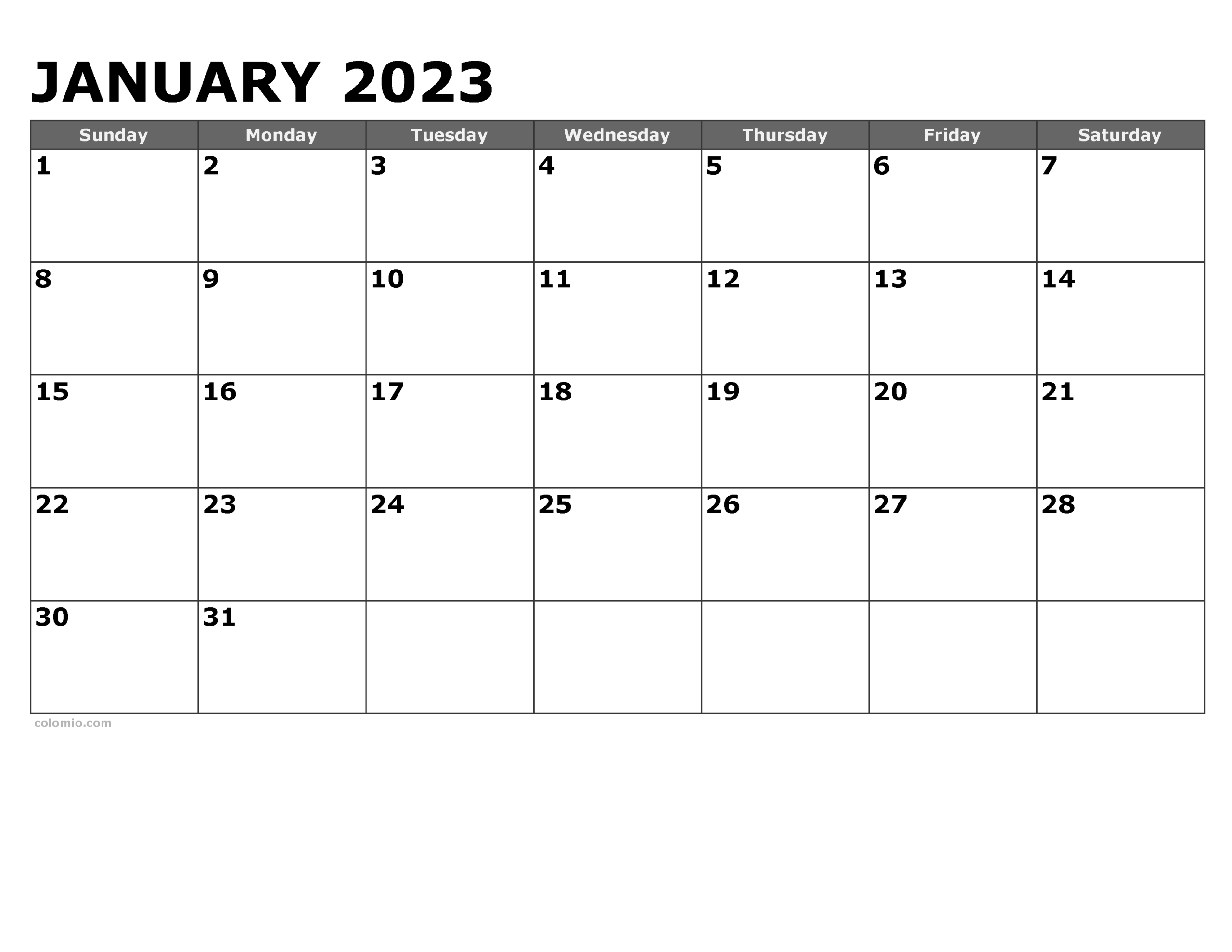 Printable Horizontal Calendar 2026
