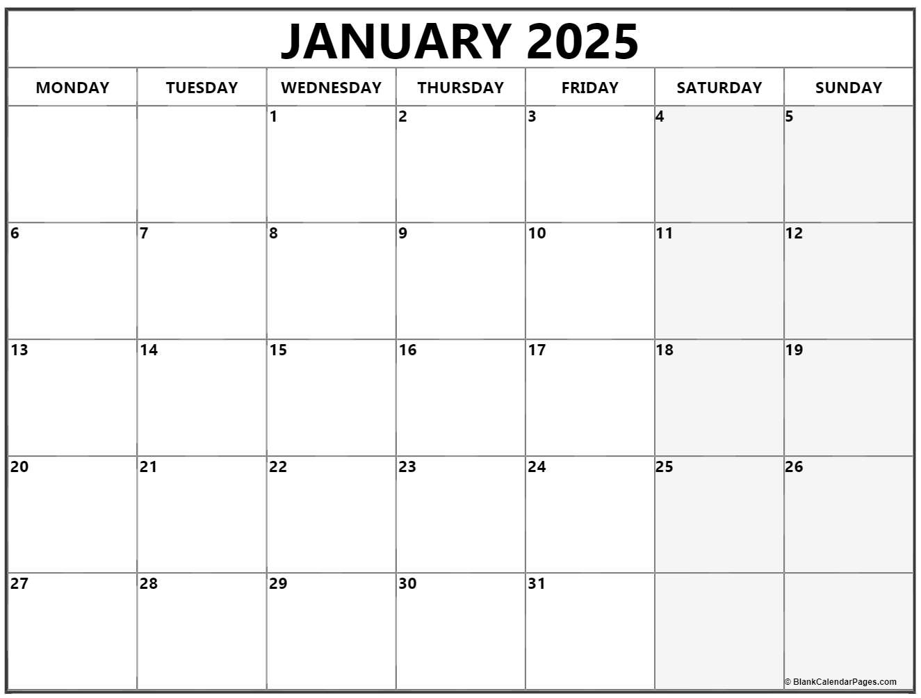 January 2025 Calendar Monday To Sunday Tracy S Chu