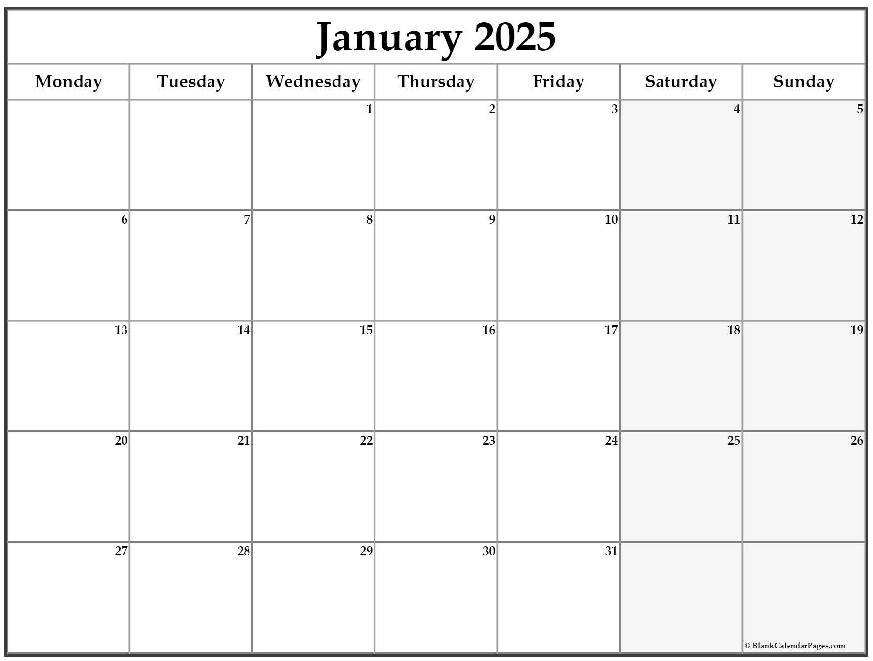 January 2025 Calendar Starting Monday Edna Ramsey