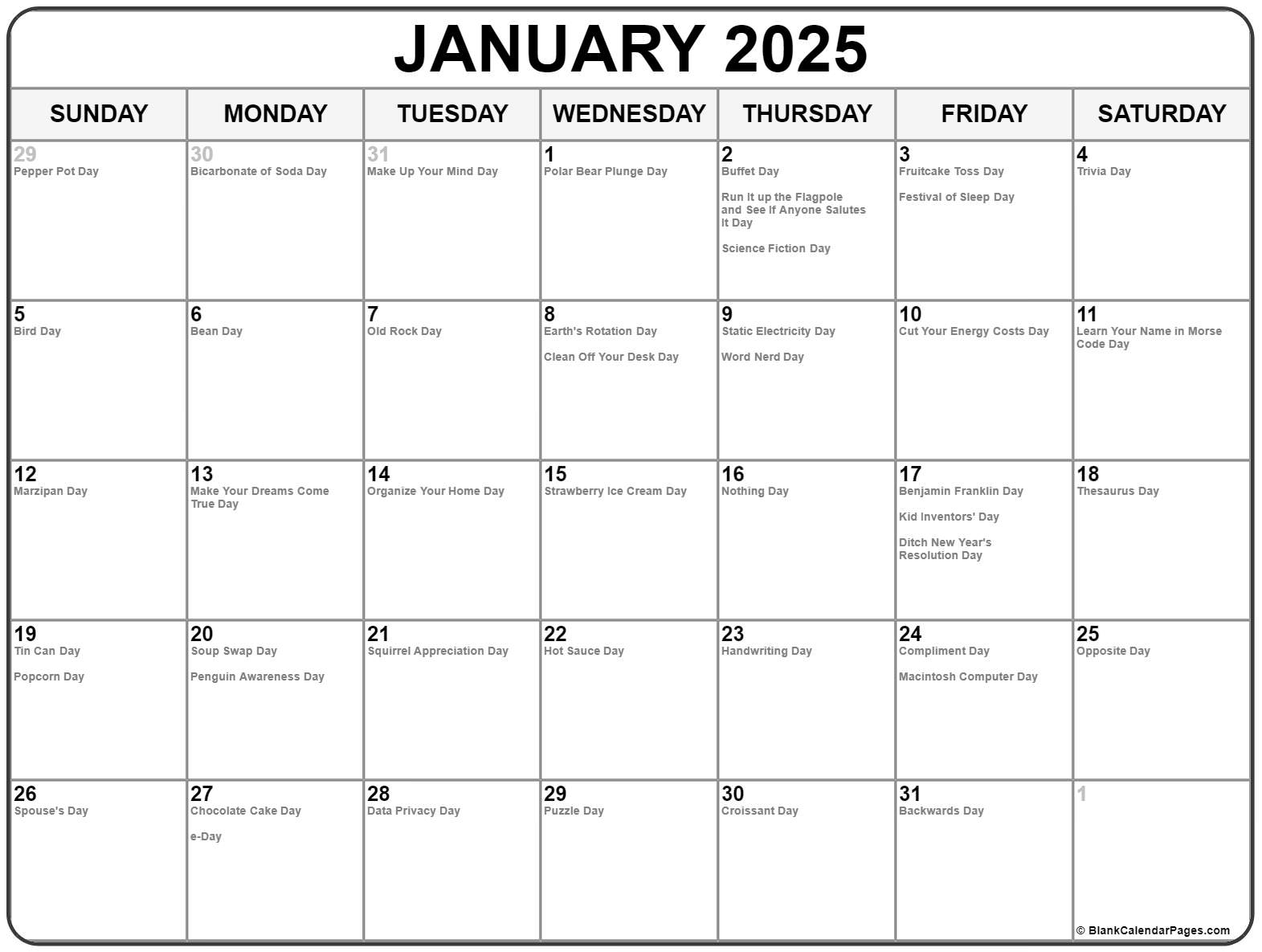 National Days 2026 Calendar Printable