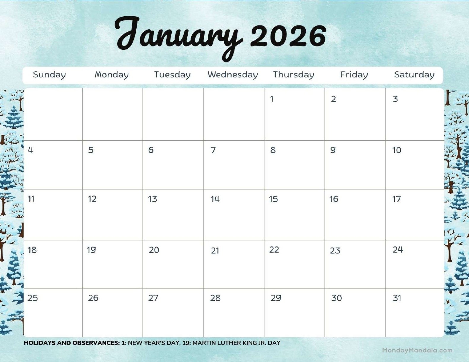 January 2026 Calendars Free PDF Printables 