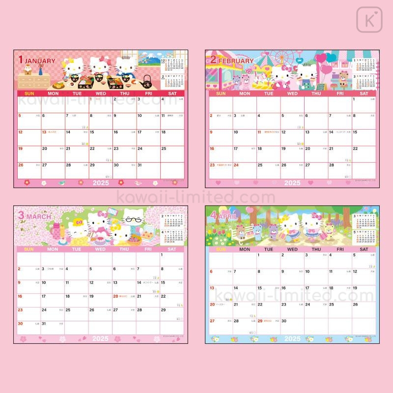 Japan Sanrio Original Sheet Calendar Hello Kitty 2025 Kawaii Limited