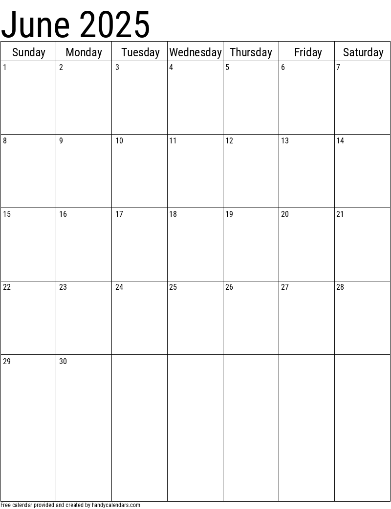 June 2025 Blank Calendar Editable Henry W Bachand