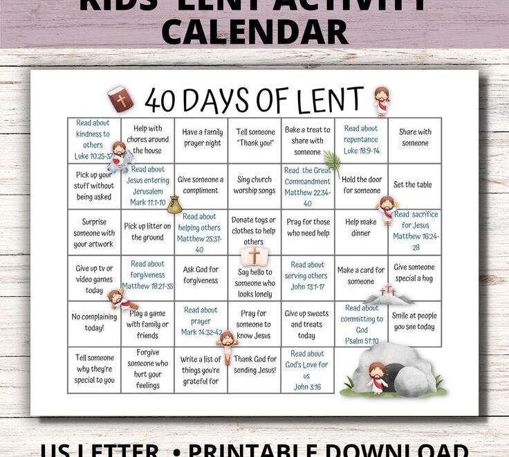 Kids 40 Days Lenten Calendar 2025 Lent Activity Calendar For Kids Ash