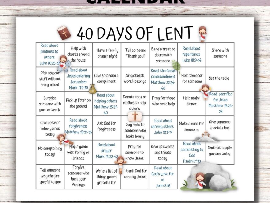 Kids 40 Days Lenten Calendar 2025 Lent Activity Calendar For Kids Ash