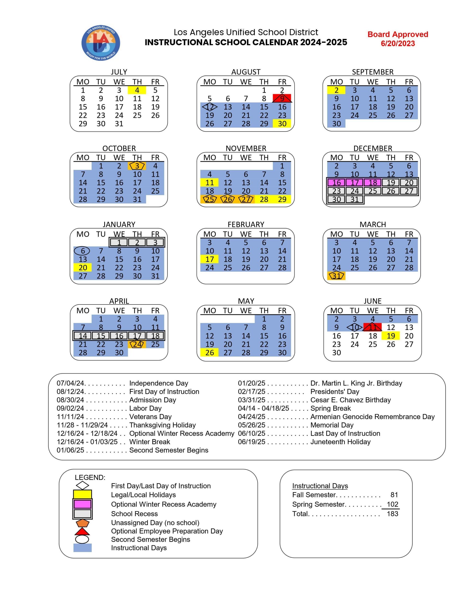 Lausd 2026 26 Calendar Printable
