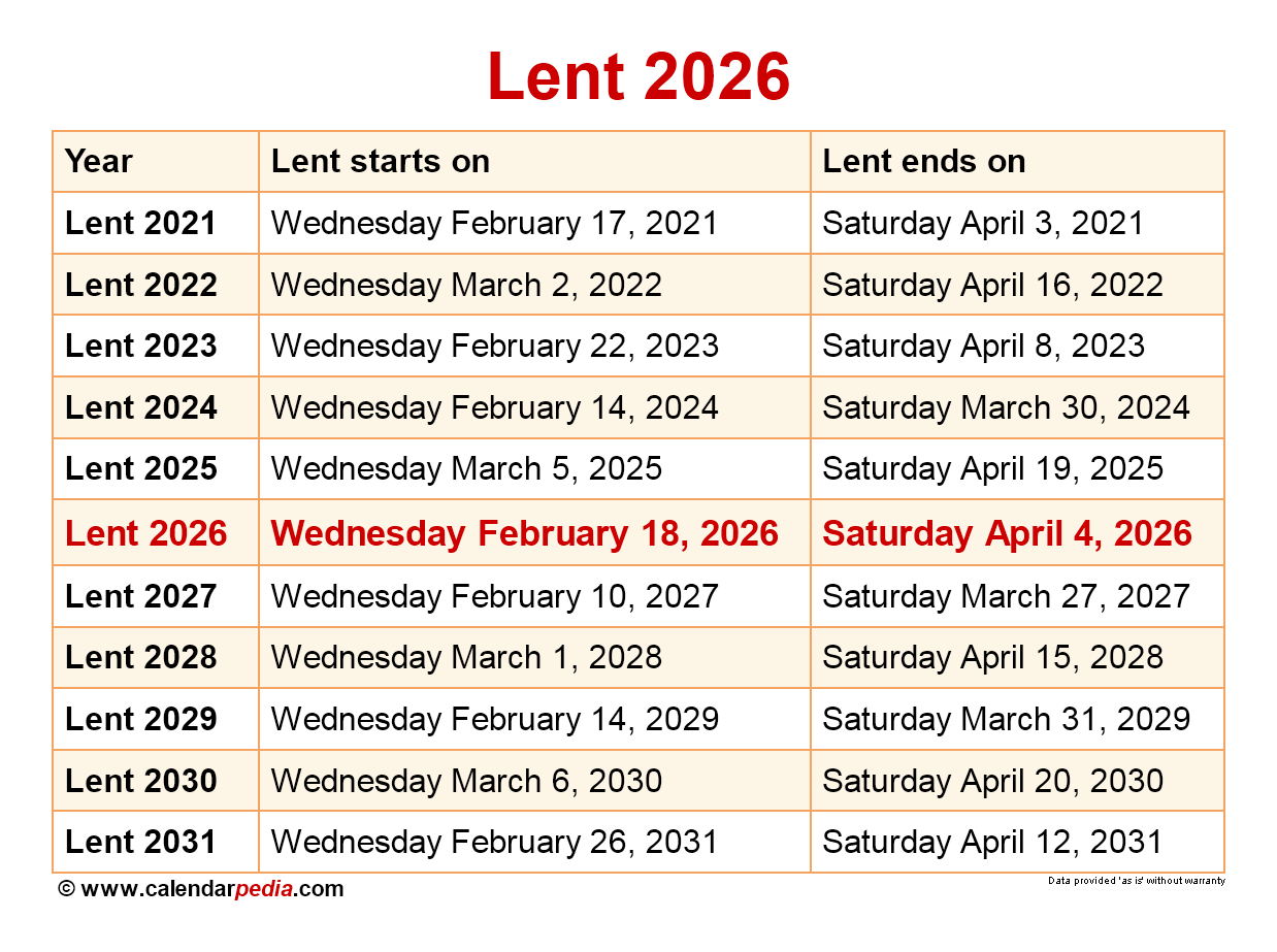 Lent Season Calendar 2025 2026 Barb Aubrette
