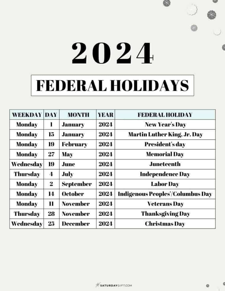 2026 Calendar With Government Holidays Printable