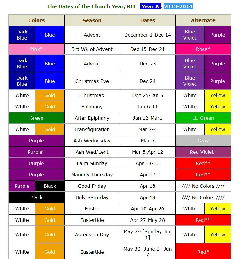 Liturgical Calendar Episcopal Calendar Productivity Hacks