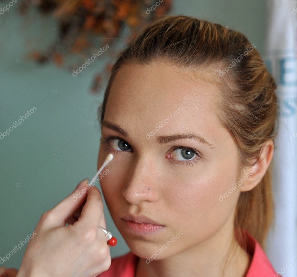 Make Up Artist Applying Makeup To Young Slavic Model Before Photo Shoot