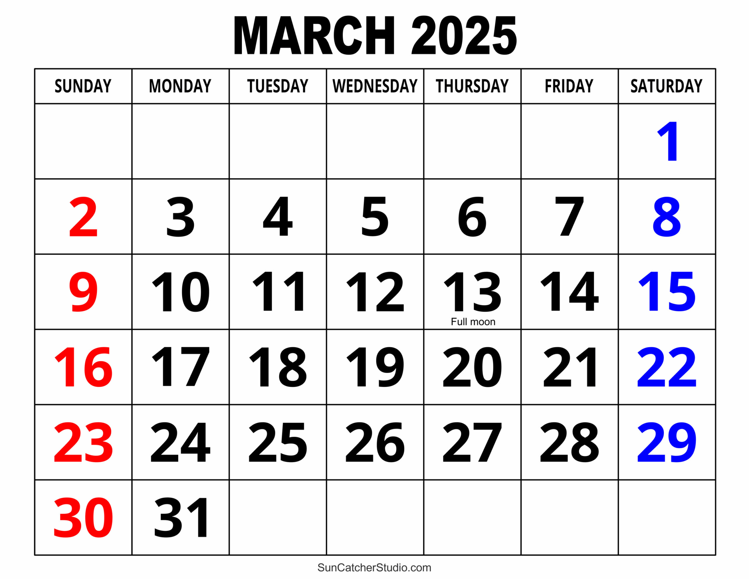 March 2025 Calendar Free Printable DIY Projects Patterns