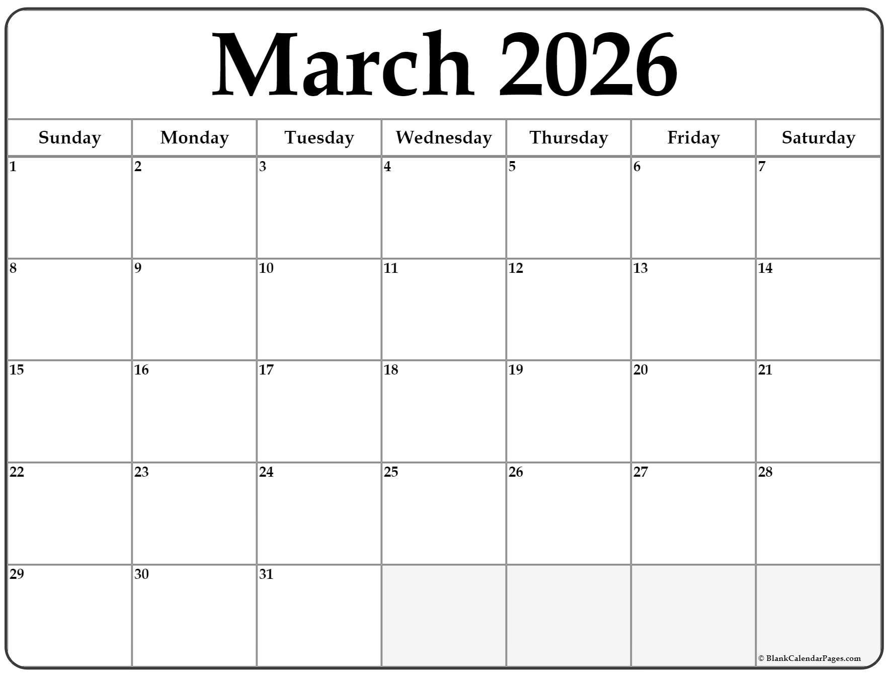 March 2026 Calendar Free Printable Calendars