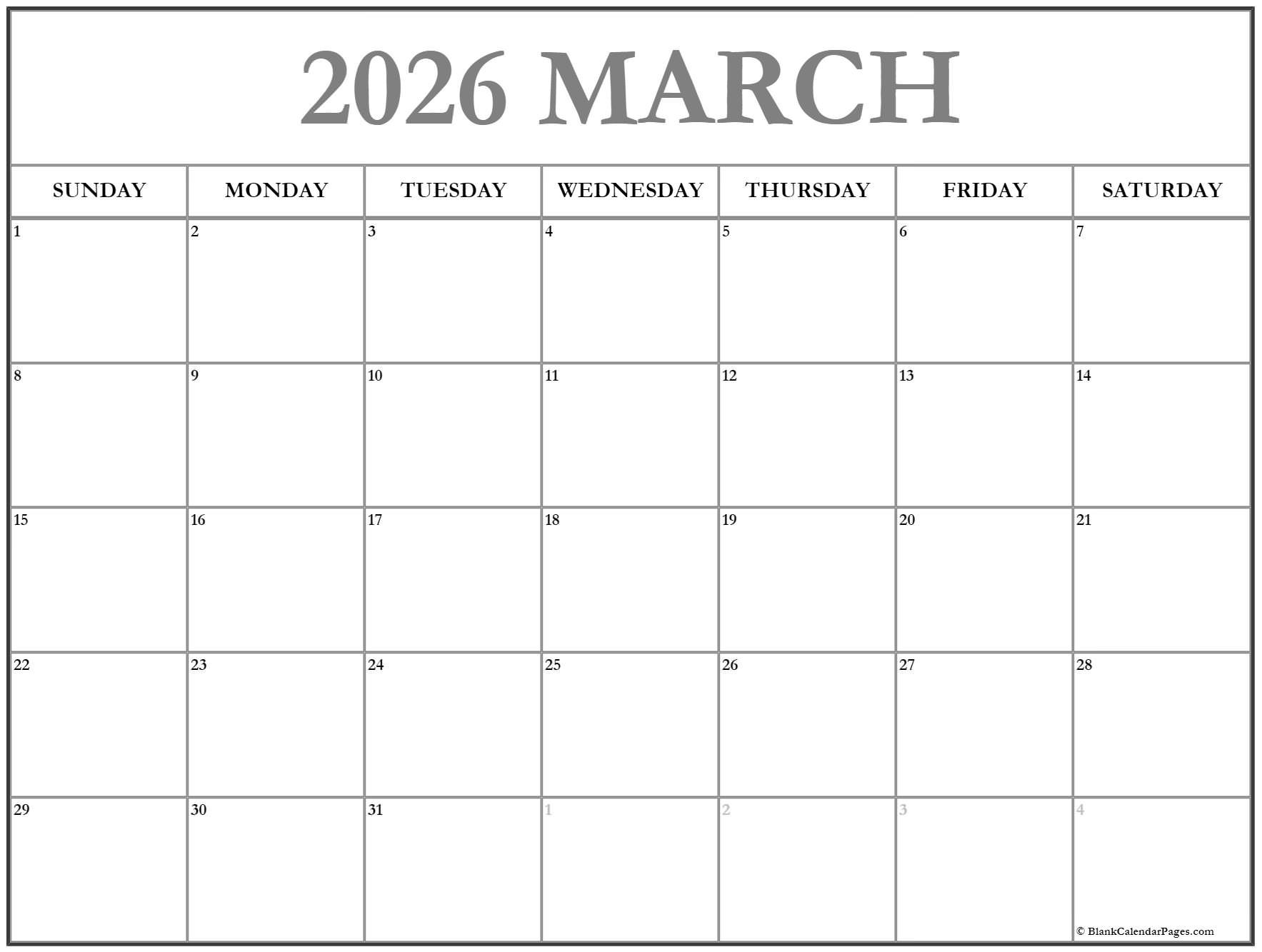 March 2026 Calendar Free Printable Calendars