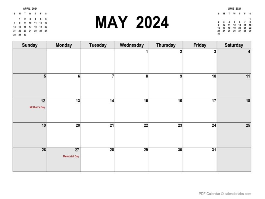 May 2024 Calendar With Holidays CalendarLabs