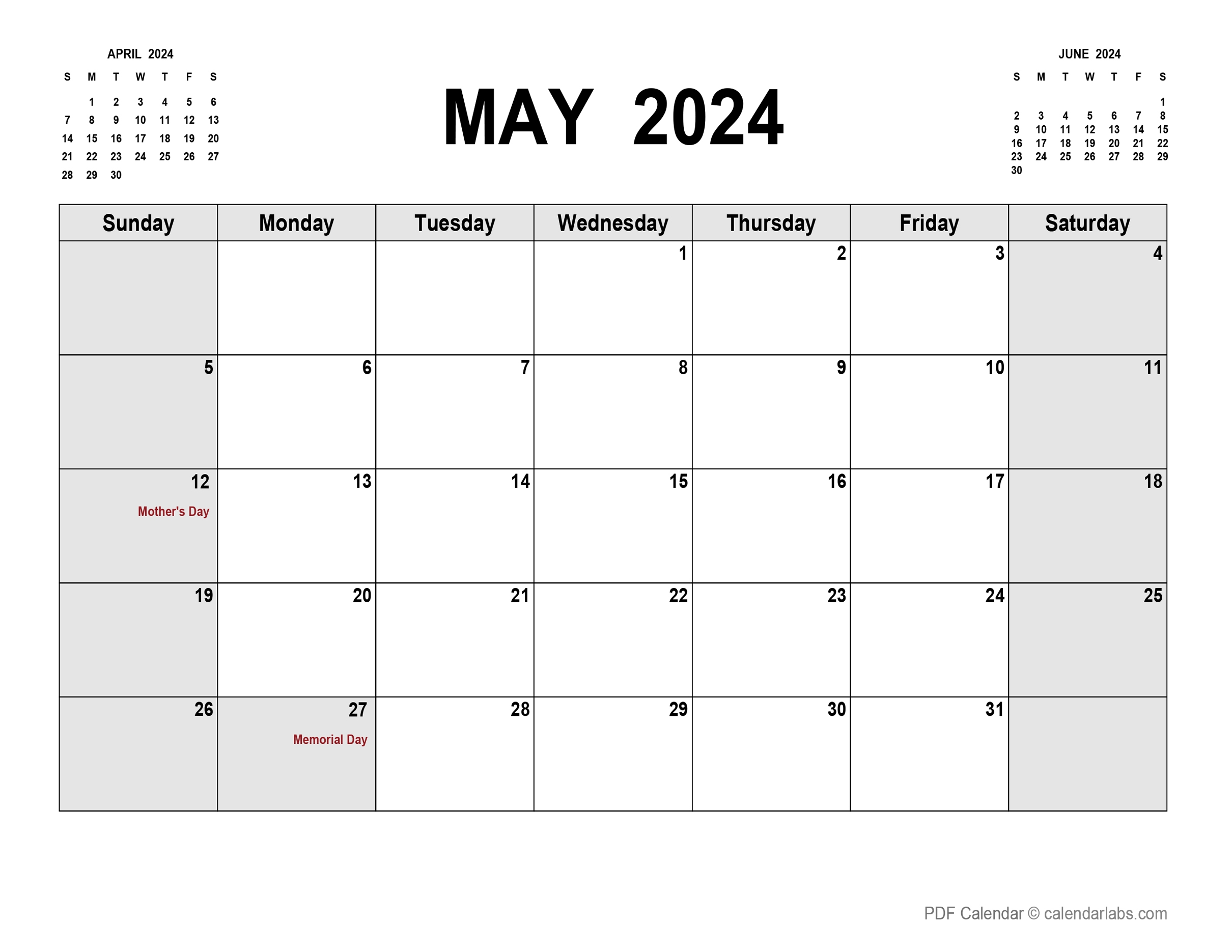 May 2024 Calendar With Holidays CalendarLabs