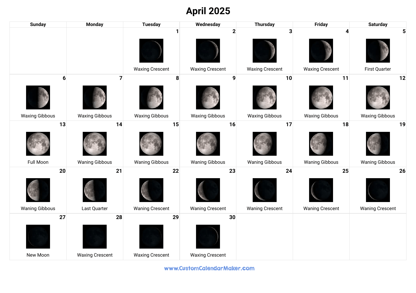 2026 Moon Phase Calendar Printable