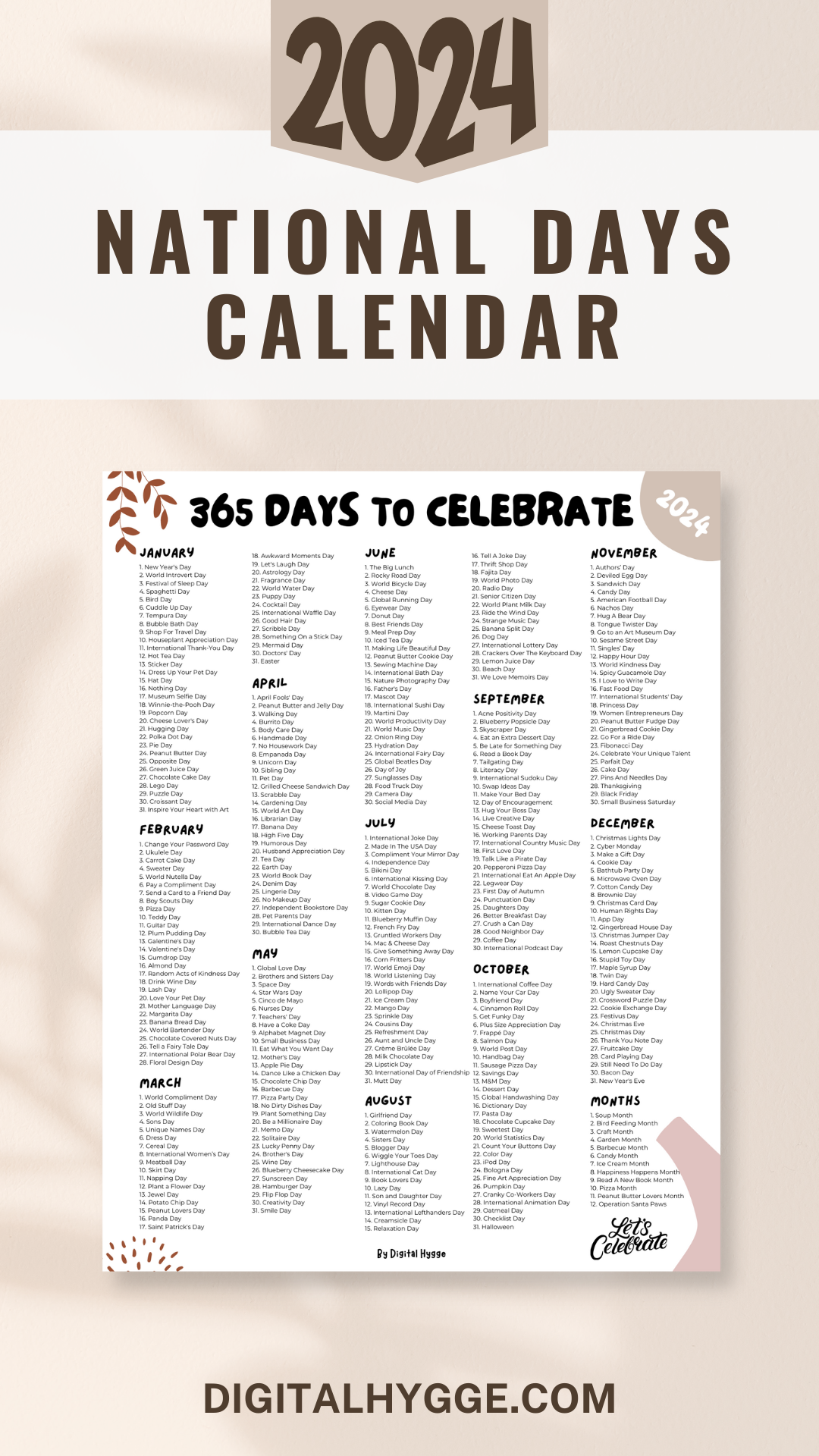 National Days And Holidays 2024 Printable PDF National Day Calendar