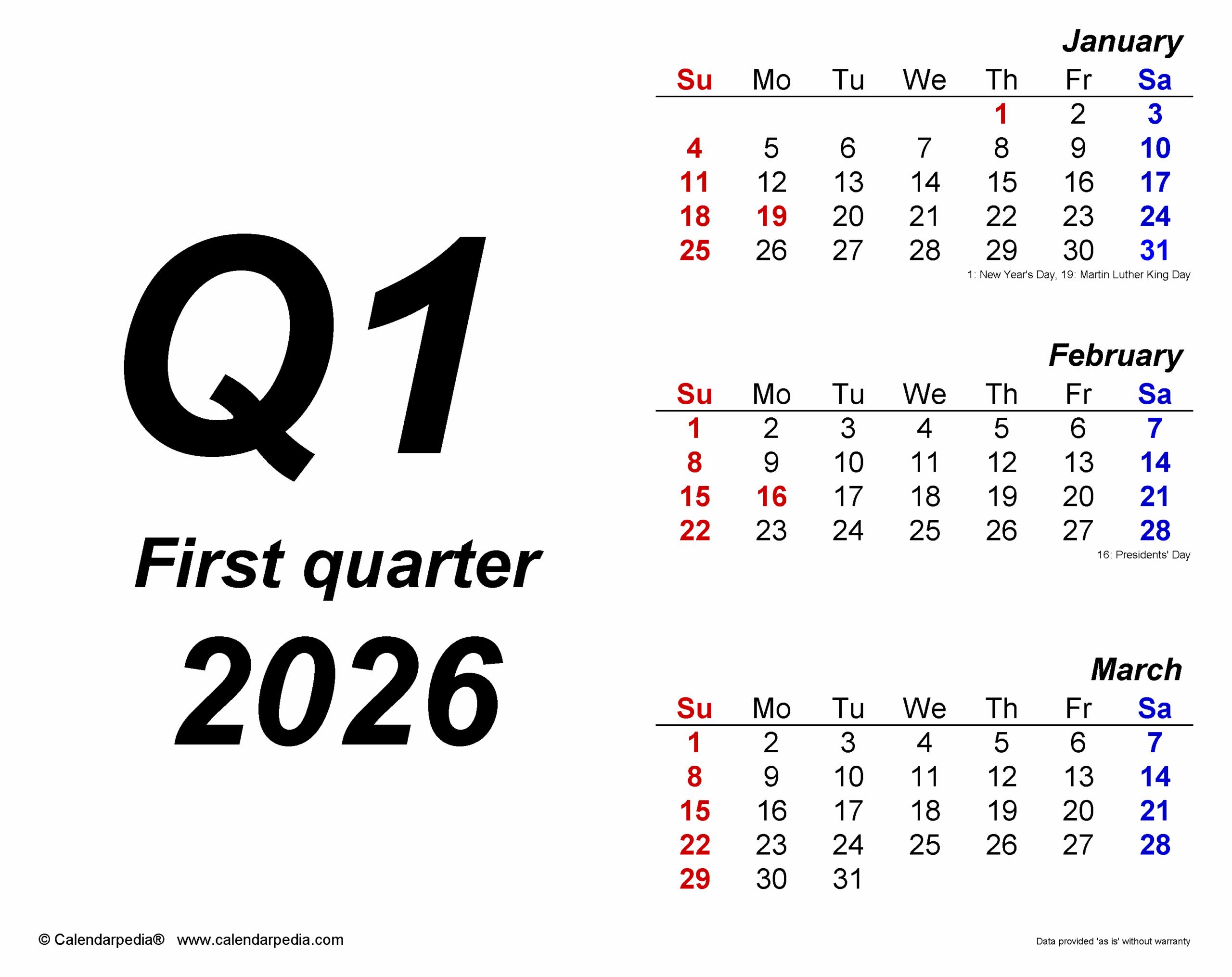 Printable 2026 Quarterly Calendar