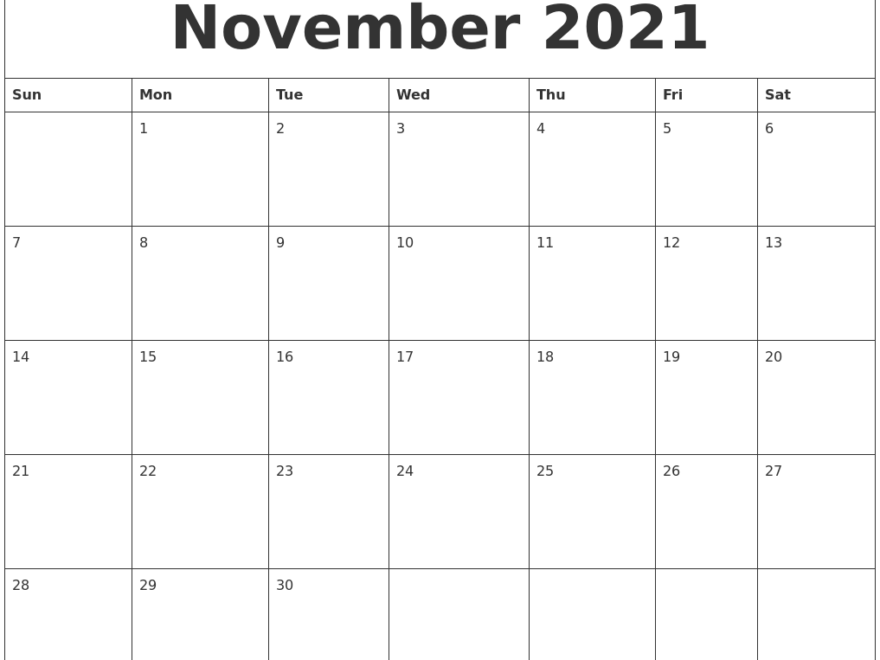 November 2021 Monthly Printable Calendar