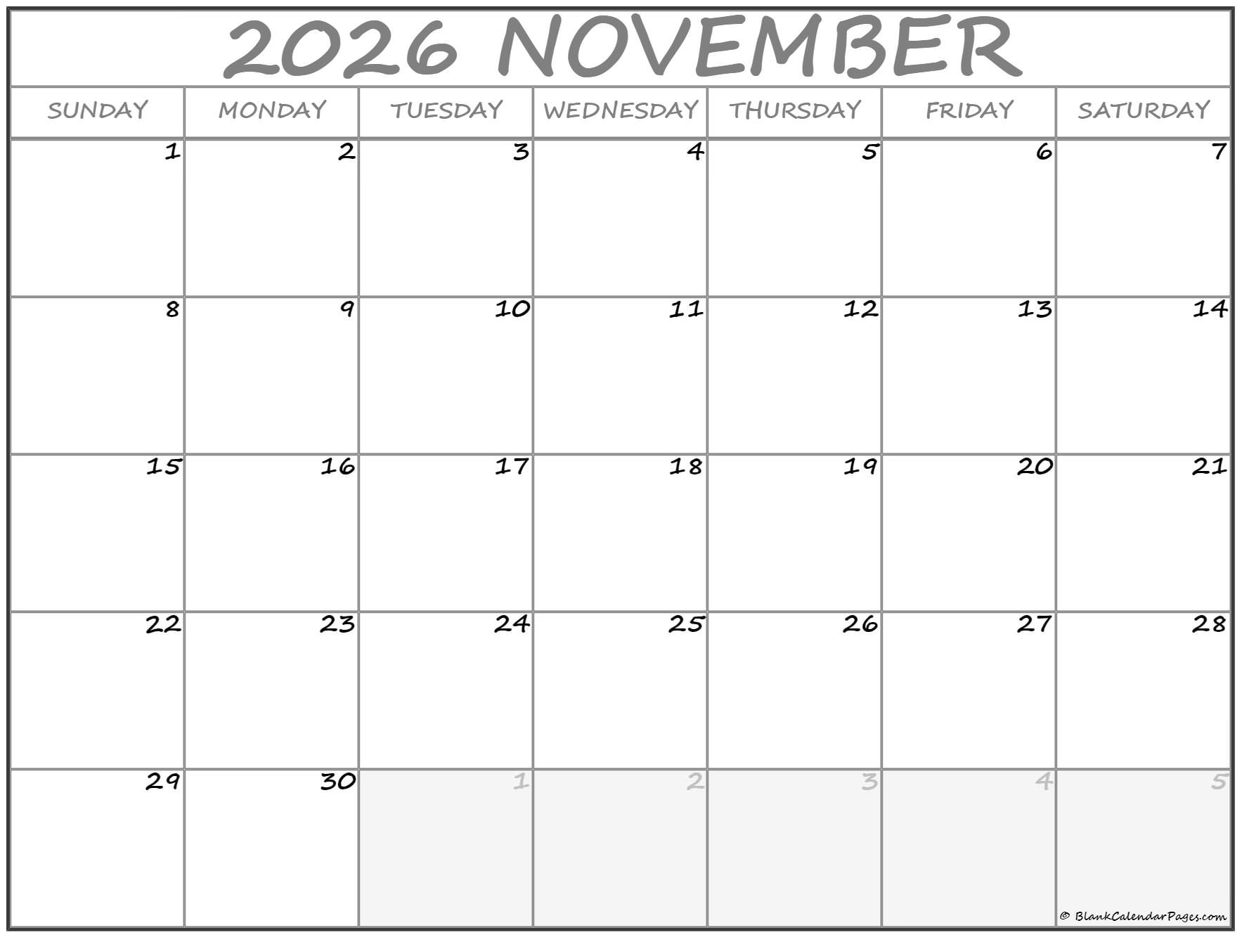 November 2026 Calendar Free Printable Calendars