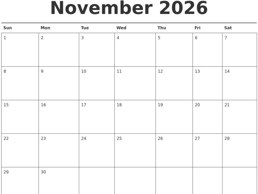 November 2026 Calendar Printable