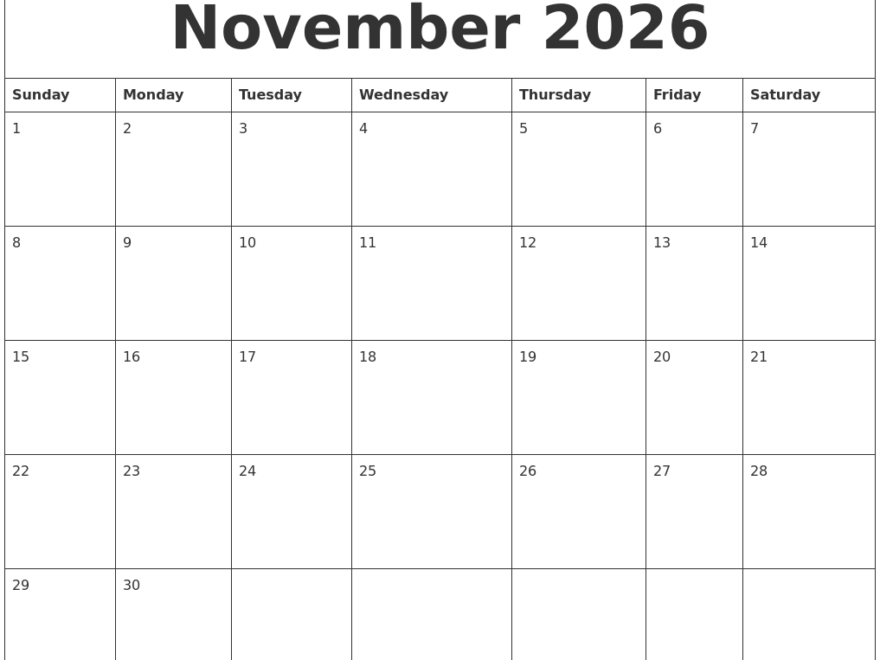 November 2026 Printable Calendar Free