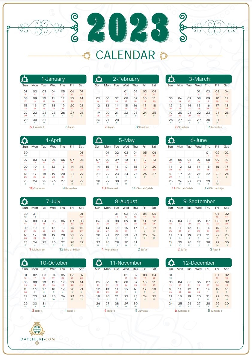 Printable Islamic Calendar 2026