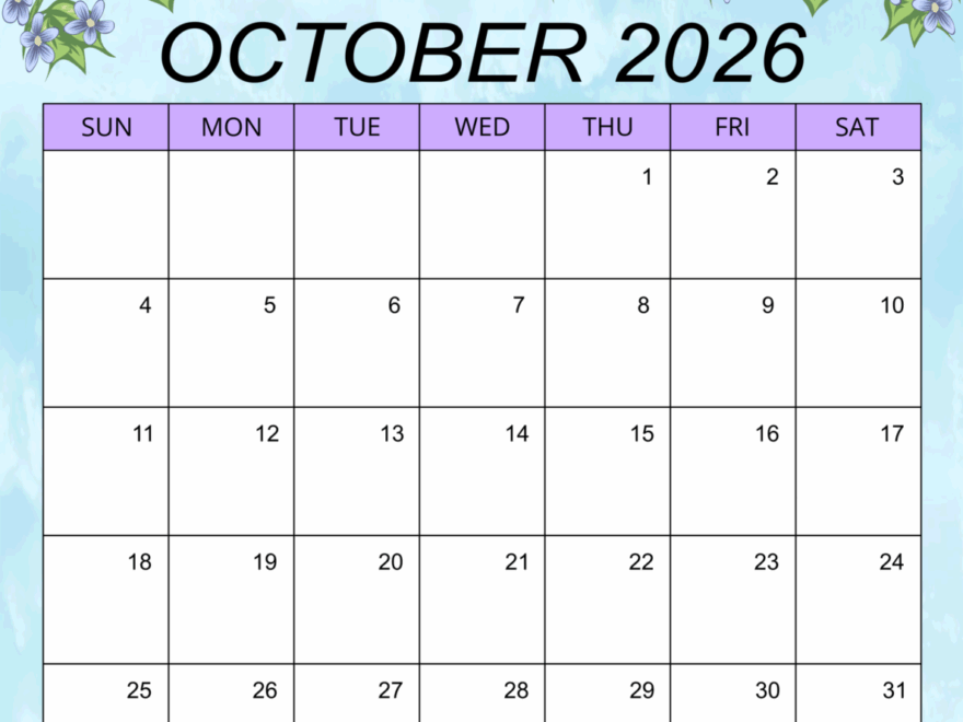 October 2026 Calendar Cute Printable Free Free Printable Calendar