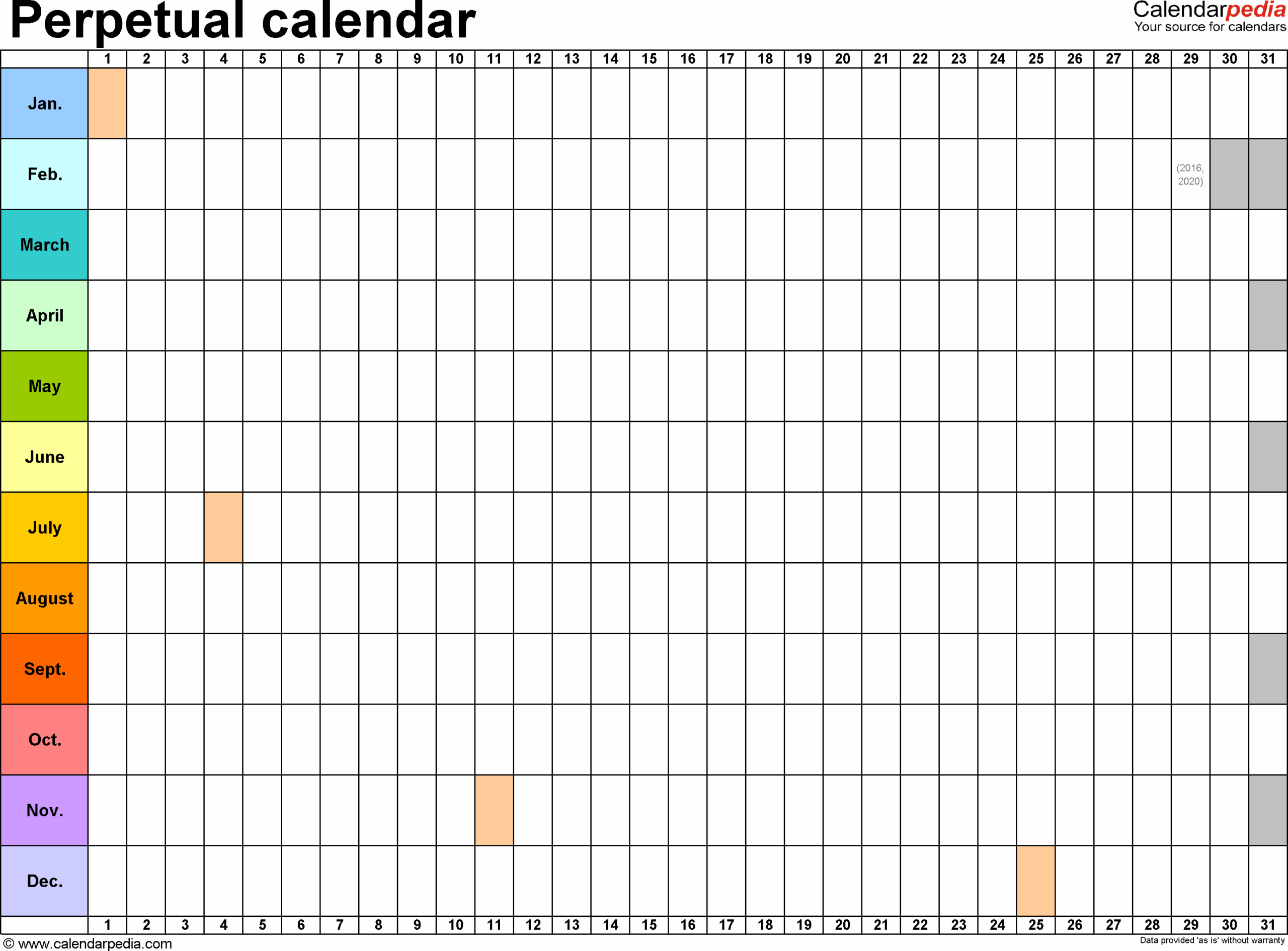 Perpetual Calendars 7 Free Printable PDF Templates Blank Calendar