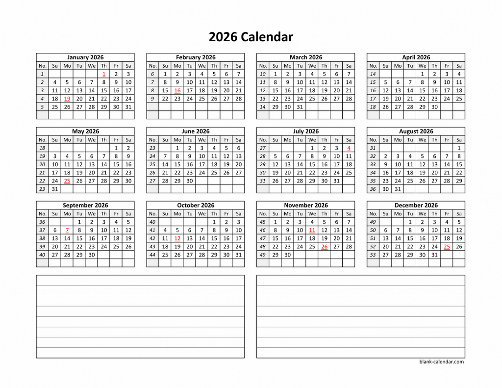 Calendar 2026 A4 Printable