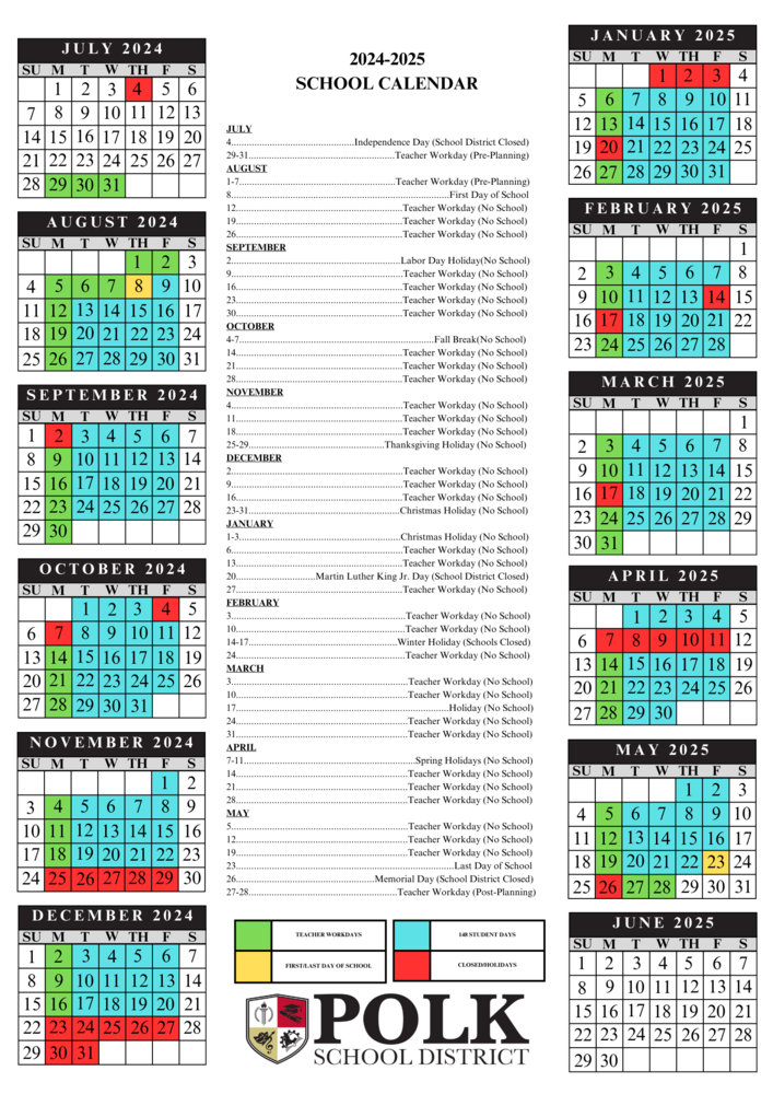 Polk County School Calendar 2026 Printable