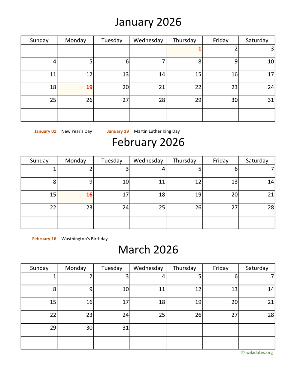 Printable Multi Month Calendar 2026