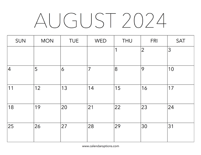 Large August 2026 Calendar Printable Free