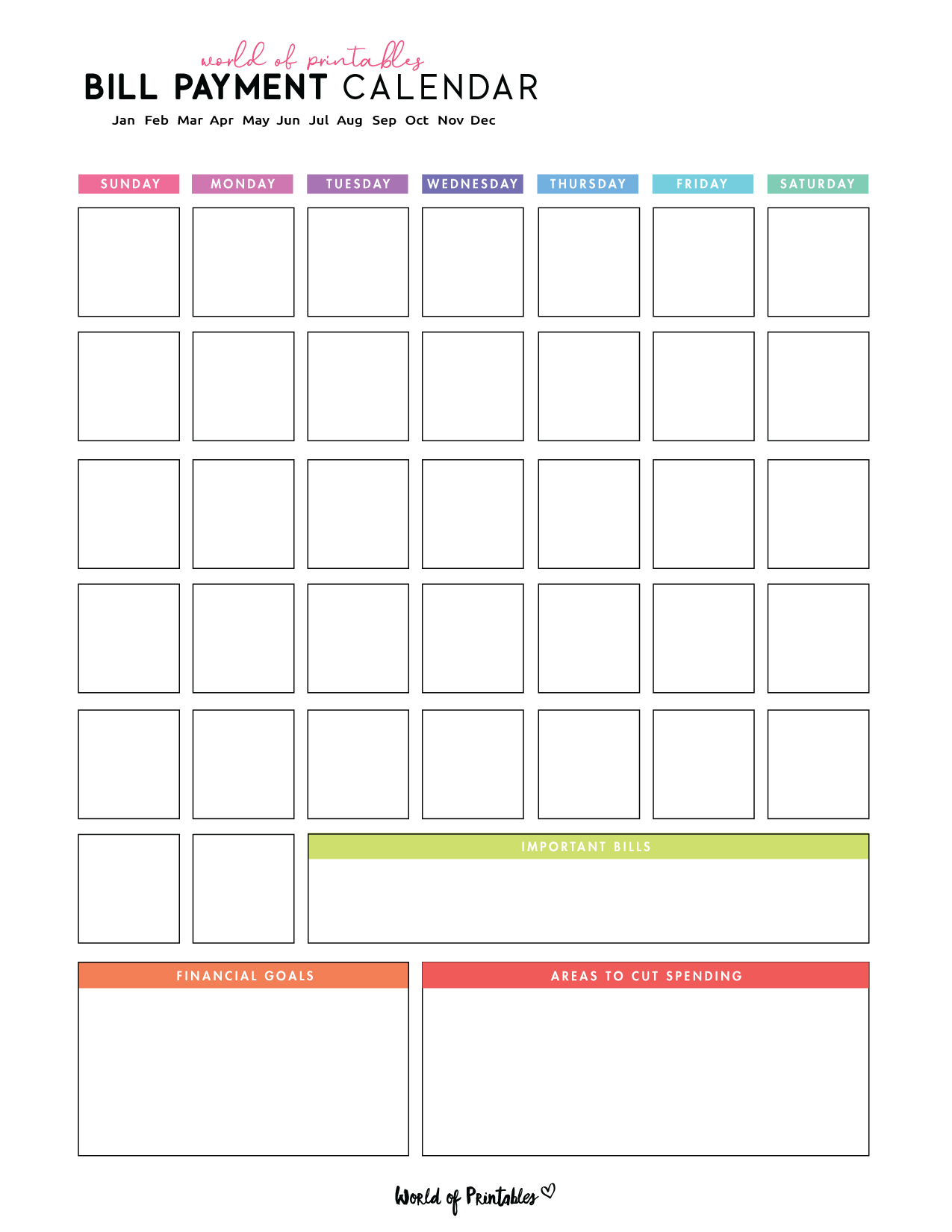 Printable Bill Calendar Valma Martica