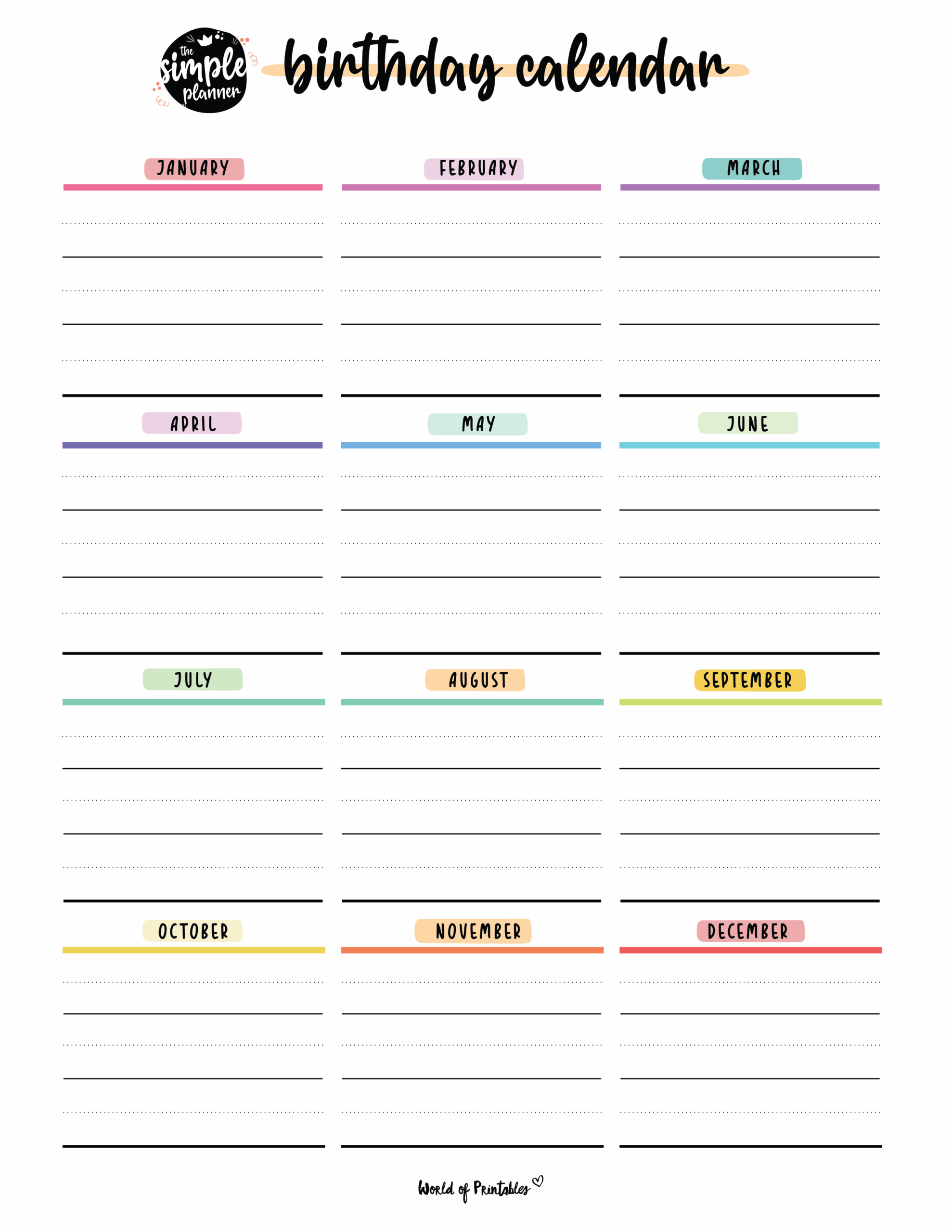 Printable Birthday Calendar Templates 52 OFF