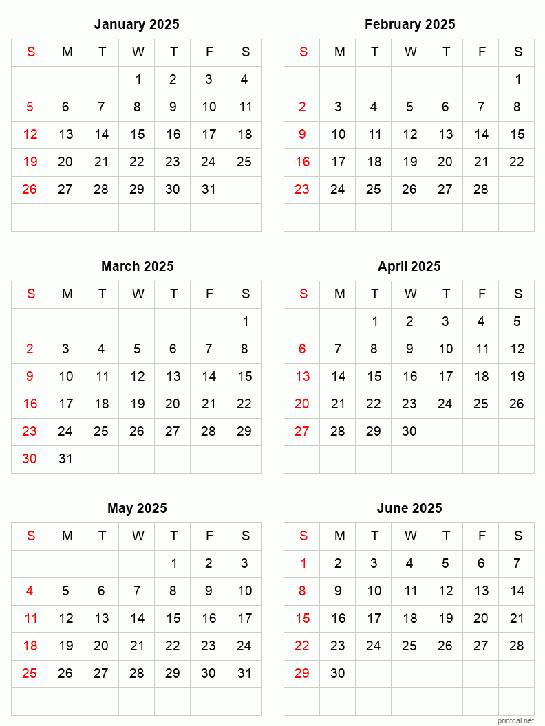 Printable Calendar 2025 6 Months Per Page Agnes Arlette