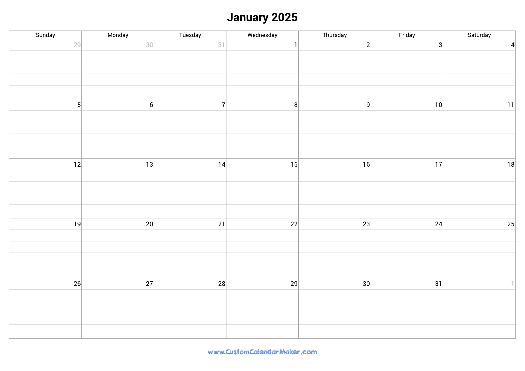 Printable Calendar With Lines 2025 Joseph Thomas